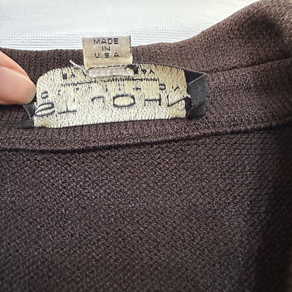 St. John Collection Brown Knit Suit Set Sz 14/12 Gold Buttons Mended Flaws Vtg - Picture 5 of 16